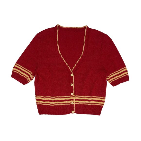 Sundazed (Austria) Mid-Century Collegiate Intarsia Whipstitch Cropped Cardigan - Picture 1 of 3